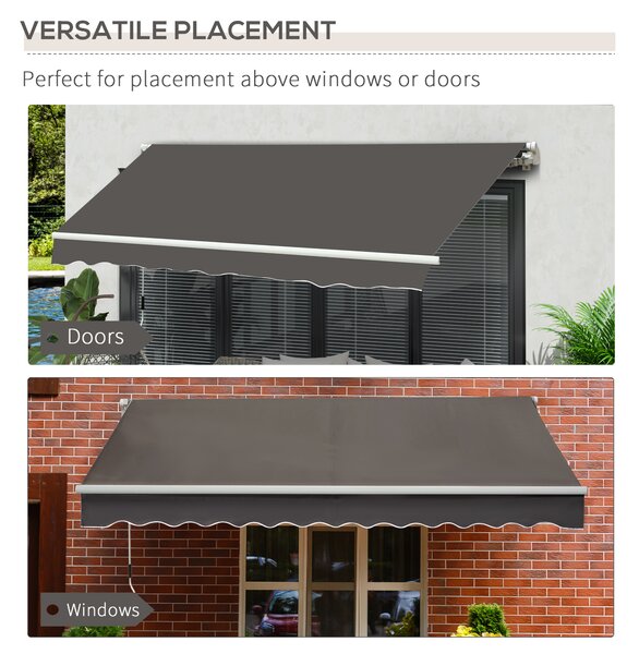 Outsunny Comfortable Patio Awning 3 x 2m, Outdoor House Awnings, Aluminum Frame, UV Blocker, with Hand Crank, Dark Grey Aosom UK