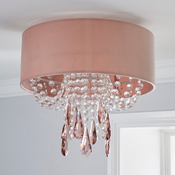 Halle Blush Pink Shade Flush Ceiling Light