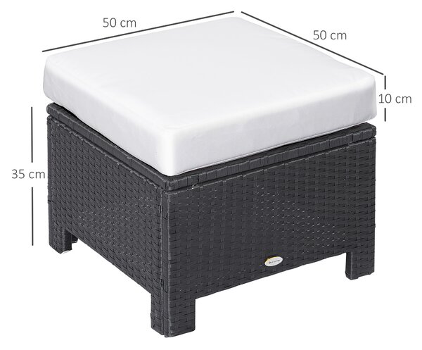 Outsunny Waterproof Rattan Footstool with Padded Seat Cushion Outdoor Patio Furniture for Backyard Garden Poolside Aosom UK