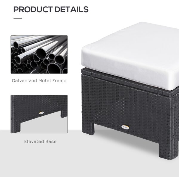 Outsunny Waterproof Rattan Footstool with Padded Seat Cushion Outdoor Patio Furniture for Backyard Garden Poolside Aosom UK