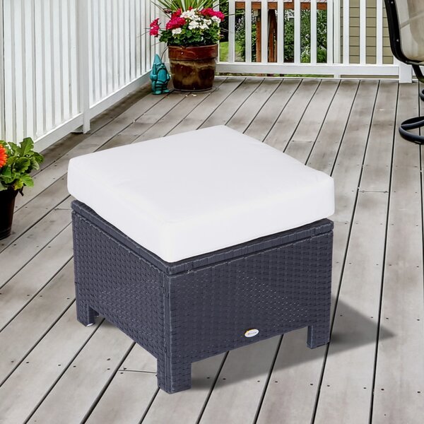 Outsunny Waterproof Rattan Footstool with Padded Seat Cushion Outdoor Patio Furniture for Backyard Garden Poolside Aosom UK
