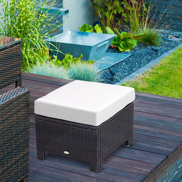 Outsunny Waterproof Rattan Footstool with Padded Seat Cushion Outdoor Patio Furniture for Backyard Garden Poolside Aosom UK