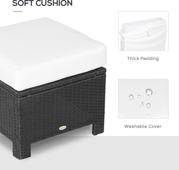 Outsunny Waterproof Rattan Footstool with Padded Seat Cushion Outdoor Patio Furniture for Backyard Garden Poolside Aosom UK