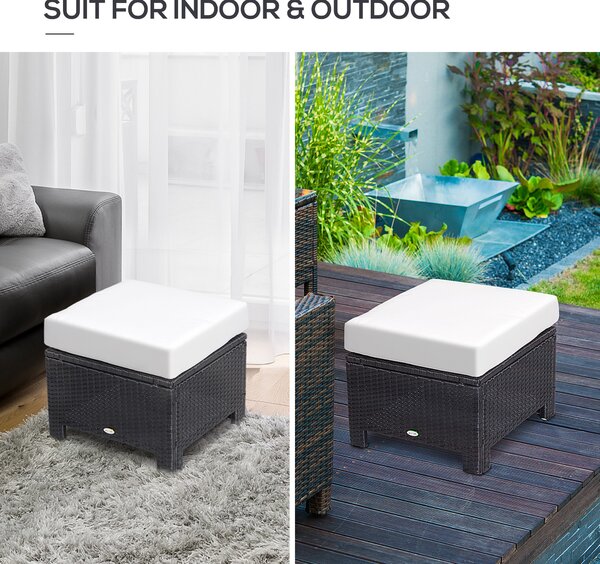 Outsunny Waterproof Rattan Footstool with Padded Seat Cushion Outdoor Patio Furniture for Backyard Garden Poolside Aosom UK