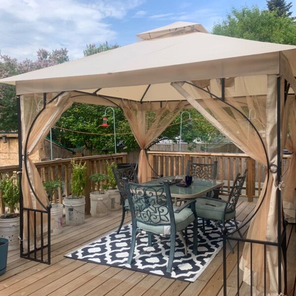 Outsunny 3 x 3 m Metal Garden Arch with Gate, Outdoor Entrance Archway with Heavy Duty Steel Frame for Climbing Plants & Roses, Black Aosom UK