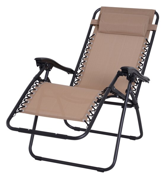 Outsunny Zero Gravity Chair Metal Frame Armchair Outdoor Folding Reclining Sun Lounger w/ Head Pillow for Patio Gardens Camping, Beige Aosom UK