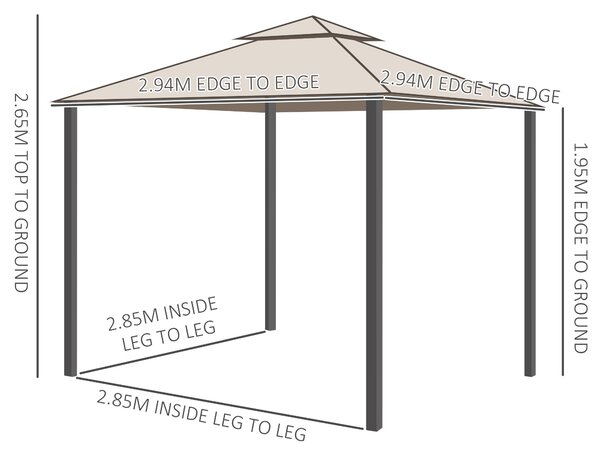 Outsunny 3x3m Outdoor Garden Gazebo Tent, Ventilated 2-Tier Roof Patio Canopy Event Shelter with Mesh Netting, Taupe Aosom UK