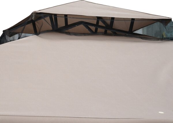 Outsunny 3x3m Outdoor Garden Gazebo Tent, Ventilated 2-Tier Roof Patio Canopy Event Shelter with Mesh Netting, Taupe Aosom UK