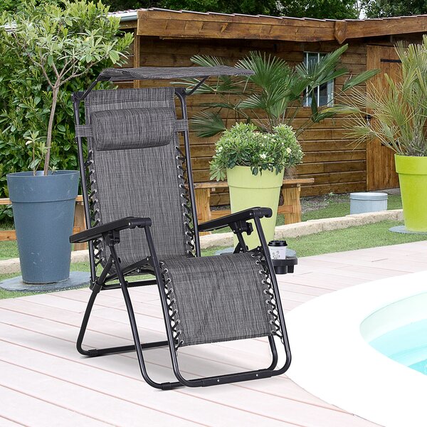 Outsunny Zero Gravity Chair, Folding Deck Chair with Cup Holder and Sunshade, Reclining Patio Sun Lounger, Grey Aosom UK