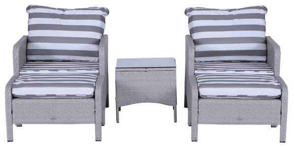 Outsunny 2 Seater PE Rattan Garden Furniture Set, 2 Armchairs 2 Stools Glass Top Table Cushions Wicker Weave Chairs Outdoor Seating - Grey Aosom UK