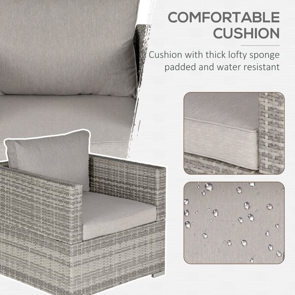 Outsunny Outdoor Patio Furniture Single Rattan Sofa Chair Padded Cushion All Weather for Garden Poolside Balcony Grey