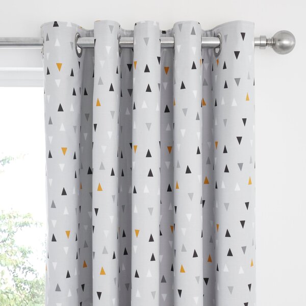 Elements Geosaurus Grey Cotton Thermal Blackout Eyelet Curtains Grey, Yellow and White