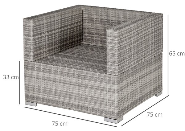 Outsunny Outdoor Patio Furniture Single Rattan Sofa Chair Padded Cushion All Weather for Garden Poolside Balcony Grey