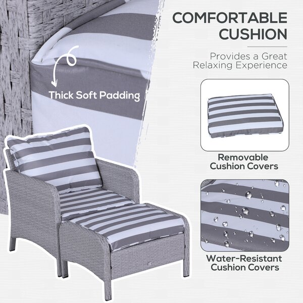 Outsunny 2 Seater PE Rattan Garden Furniture Set, 2 Armchairs 2 Stools Glass Top Table Cushions Wicker Weave Chairs Outdoor Seating - Grey Aosom UK