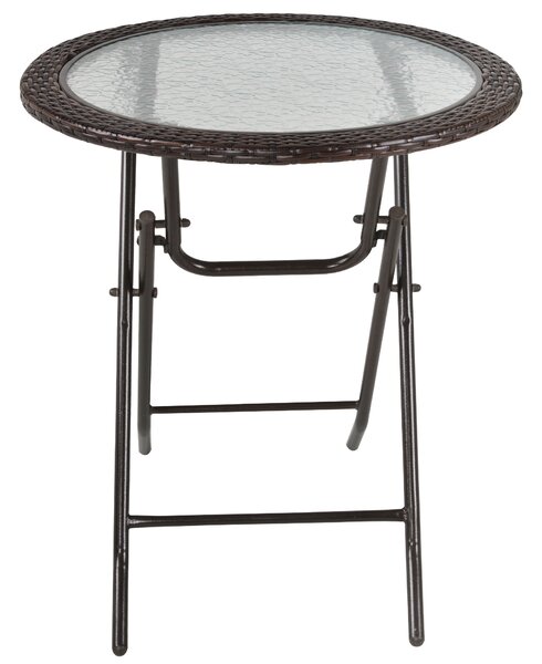 Outsunny Folding Round Tempered Glass Metal Table with Brown Rattan Edging Aosom UK