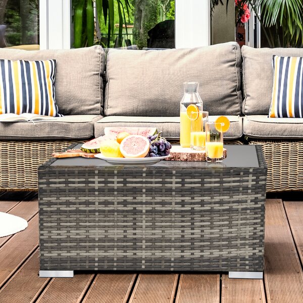 Outsunny Rattan Coffee Table Ready to Use Outdoor Furniture Suitable for Garden Backyard Deep Grey Aosom UK