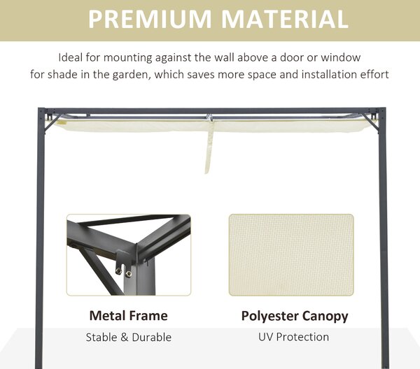 Outsunny 3 x 3(m) Outdoor Pergola Retractable Canopy Wall Mounted Gazebo Patio Shelter Sun Shade, Cream White Aosom UK