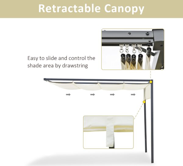 Outsunny 3 x 3(m) Outdoor Pergola Retractable Canopy Wall Mounted Gazebo Patio Shelter Sun Shade, Cream White Aosom UK