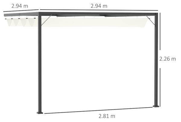 Outsunny 3 x 3(m) Outdoor Pergola Retractable Canopy Wall Mounted Gazebo Patio Shelter Sun Shade, Cream White Aosom UK
