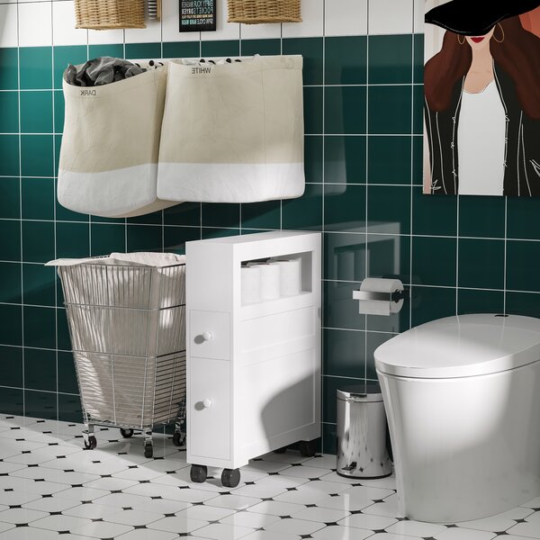 HOMCOM MDF Narrow Rolling Bathroom Side Cabinet White Aosom UK