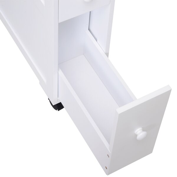 HOMCOM MDF Narrow Rolling Bathroom Side Cabinet White Aosom UK