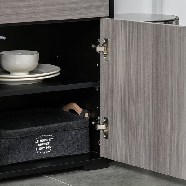 HOMCOM Modern Stylish Freestanding Push-Open Design Cabinet with 2 Drawer, 2 Door Cabinet, 2 Part Inner Space-Light Grey and Black Aosom UK