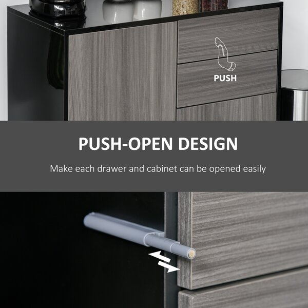 HOMCOM Modern Stylish Freestanding Push-Open Design Cabinet with 2 Drawer, 2 Door Cabinet, 2 Part Inner Space-Light Grey and Black Aosom UK