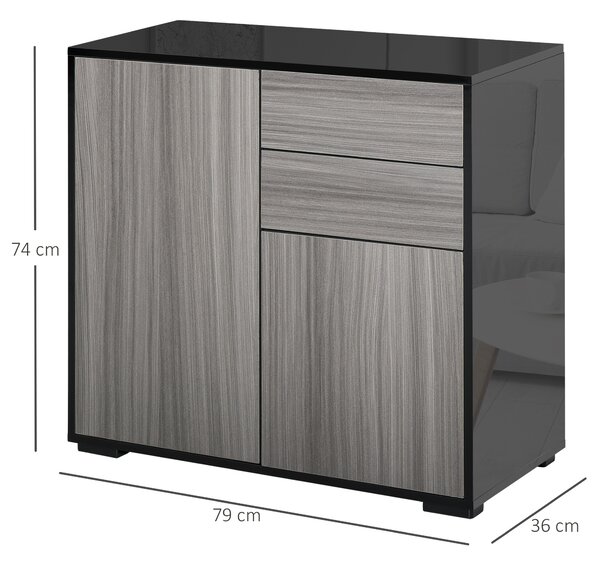 HOMCOM Modern Stylish Freestanding Push-Open Design Cabinet with 2 Drawer, 2 Door Cabinet, 2 Part Inner Space-Light Grey and Black Aosom UK