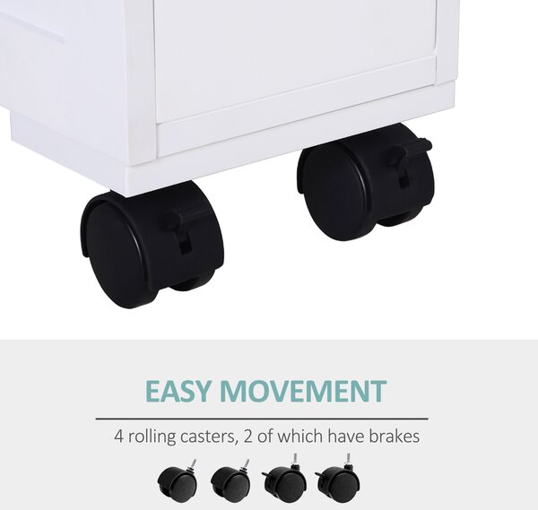 HOMCOM MDF Narrow Rolling Bathroom Side Cabinet White Aosom UK