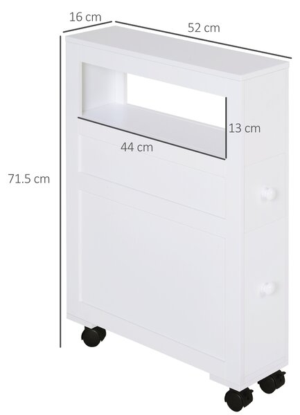 HOMCOM MDF Narrow Rolling Bathroom Side Cabinet White Aosom UK