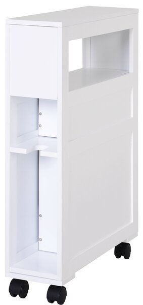 HOMCOM MDF Narrow Rolling Bathroom Side Cabinet White Aosom UK