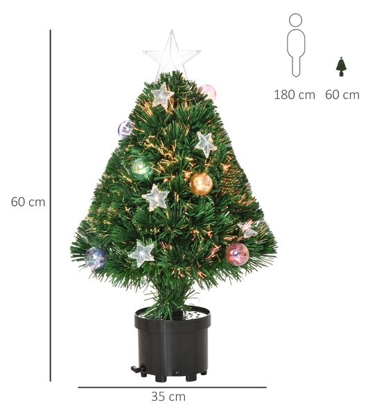 HOMCOM 2FT Pre-lit Artificial Christmas Tree Tabletop Multicoloured Fibre Optic Xmas Decoration w/ LED Lights Pot Table Desk - Green Aosom UK