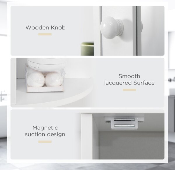 HOMCOM Bathroom Wall Cabinet with Mirror, the Side Shelves & a Handle to Open the Middle Cabinet, 66W x 17D x 63H cm, White Aosom UK