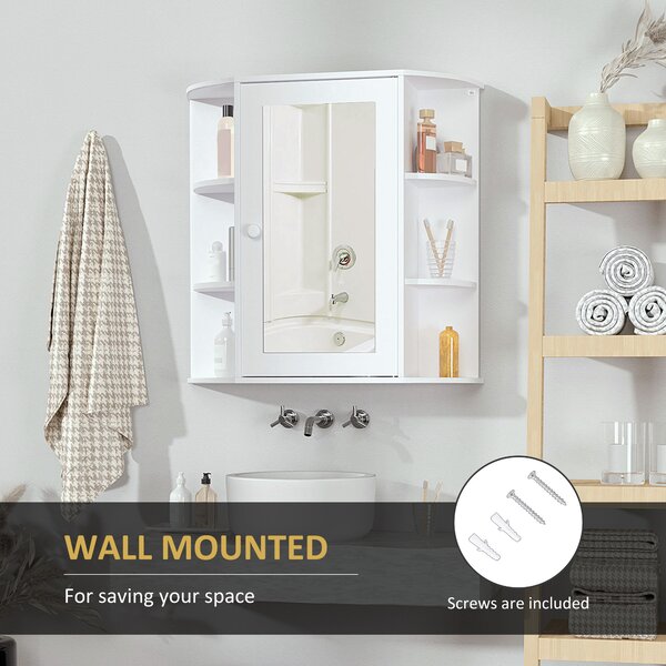 HOMCOM Bathroom Wall Cabinet with Mirror, the Side Shelves & a Handle to Open the Middle Cabinet, 66W x 17D x 63H cm, White Aosom UK