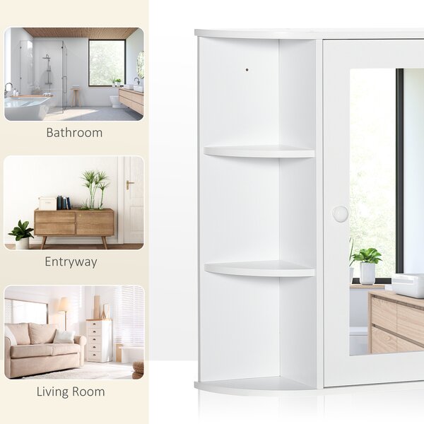 HOMCOM Bathroom Wall Cabinet with Mirror, the Side Shelves & a Handle to Open the Middle Cabinet, 66W x 17D x 63H cm, White Aosom UK