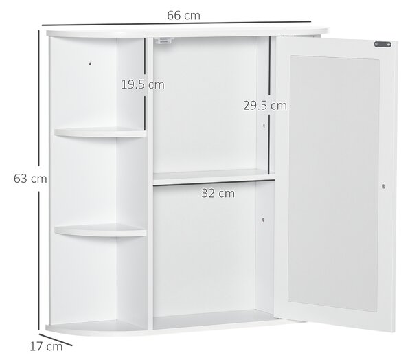 HOMCOM Bathroom Wall Cabinet with Mirror, the Side Shelves & a Handle to Open the Middle Cabinet, 66W x 17D x 63H cm, White Aosom UK