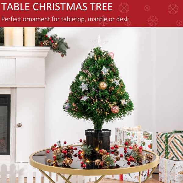 HOMCOM 2FT Pre-lit Artificial Christmas Tree Tabletop Multicoloured Fibre Optic Xmas Decoration w/ LED Lights Pot Table Desk - Green Aosom UK
