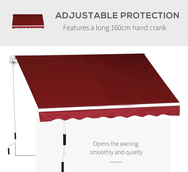 Outsunny Retractable Sun Shade Awning for Patio, Manual, Outdoor Deck Canopy Shelter, 2.5mx2m, Dark Red Aosom UK
