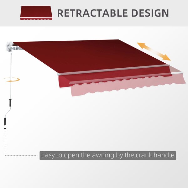 Outsunny Retractable Sun Shade Awning for Patio, Manual, Outdoor Deck Canopy Shelter, 2.5mx2m, Dark Red Aosom UK
