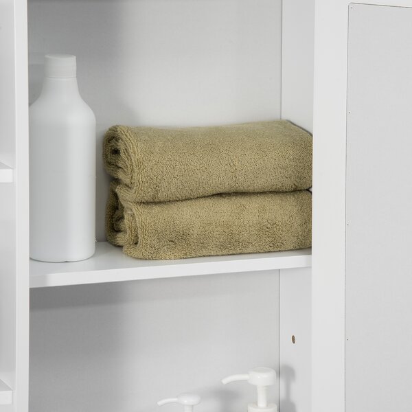 HOMCOM Bathroom Wall Cabinet with Mirror, the Side Shelves & a Handle to Open the Middle Cabinet, 66W x 17D x 63H cm, White Aosom UK