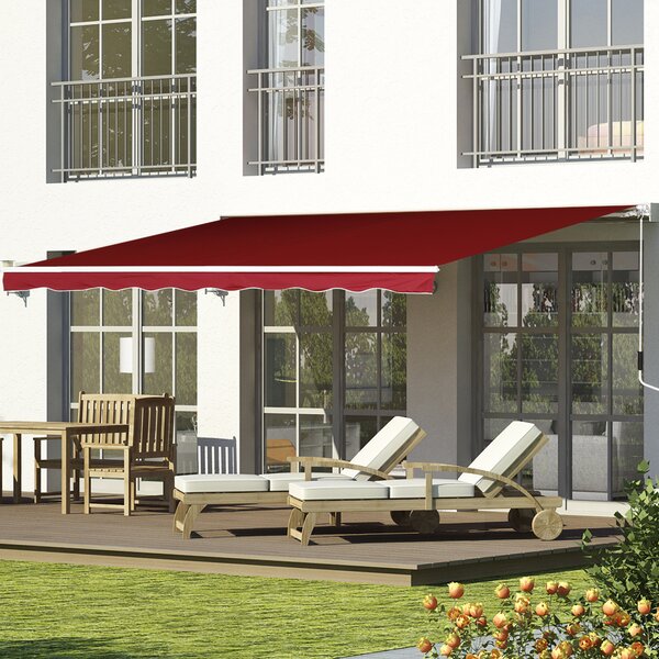 Outsunny Retractable Sun Shade Awning for Patio, Manual, Outdoor Deck Canopy Shelter, 2.5mx2m, Dark Red Aosom UK