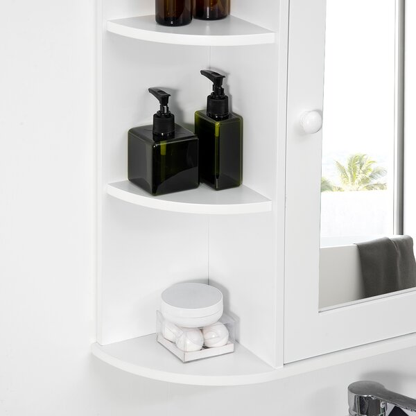HOMCOM Bathroom Wall Cabinet with Mirror, the Side Shelves & a Handle to Open the Middle Cabinet, 66W x 17D x 63H cm, White Aosom UK