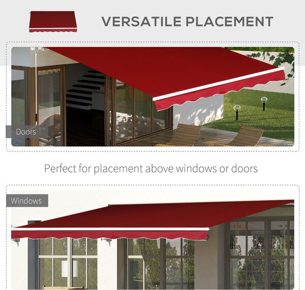 Outsunny Retractable Sun Shade Awning for Patio, Manual, Outdoor Deck Canopy Shelter, 2.5mx2m, Dark Red Aosom UK