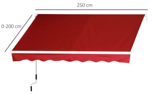 Outsunny Retractable Sun Shade Awning for Patio, Manual, Outdoor Deck Canopy Shelter, 2.5mx2m, Dark Red Aosom UK