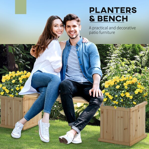 Outsunny Raised Garden Bed, Dual-Purpose Garden Boxes with Bench, Wooden Patio Furniture, 176 x 38 x 40 cm Aosom UK