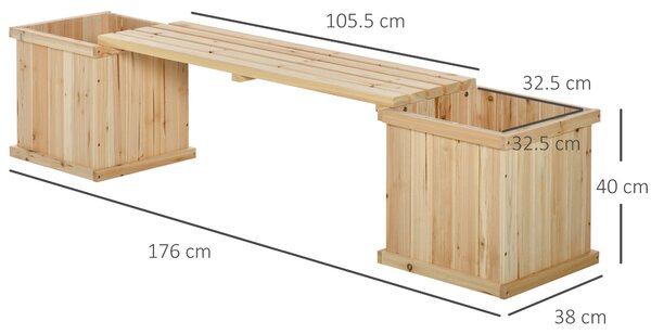 Outsunny Raised Garden Bed, Dual-Purpose Garden Boxes with Bench, Wooden Patio Furniture, 176 x 38 x 40 cm Aosom UK