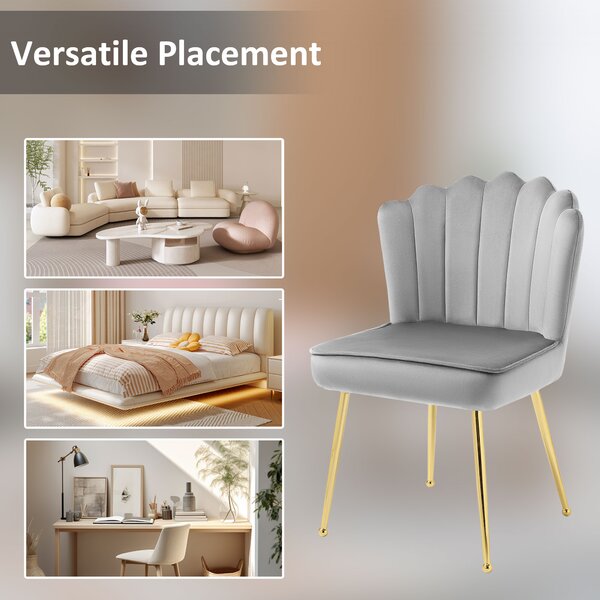 Luxurious Velvet Accent Chair, HOMCOM Glamorous Vanity Seat with Metal Legs & Padding for Bedroom & Lounge, Grey Aosom UK