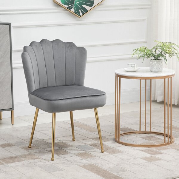 Luxurious Velvet Accent Chair, HOMCOM Glamorous Vanity Seat with Metal Legs & Padding for Bedroom & Lounge, Grey Aosom UK