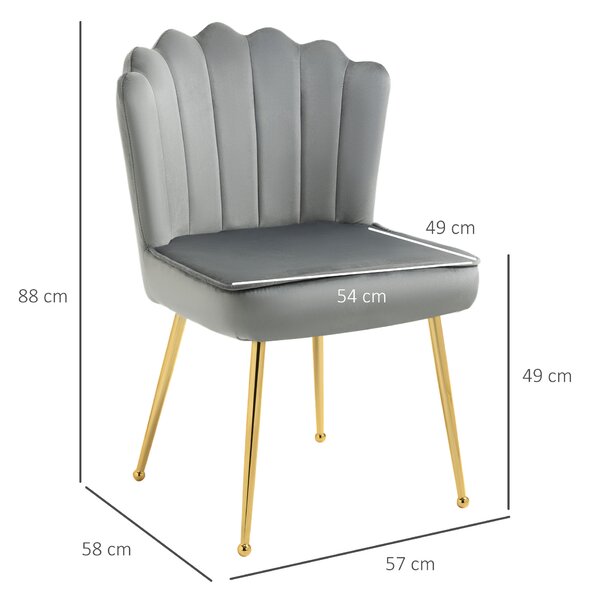 Luxurious Velvet Accent Chair, HOMCOM Glamorous Vanity Seat with Metal Legs & Padding for Bedroom & Lounge, Grey Aosom UK
