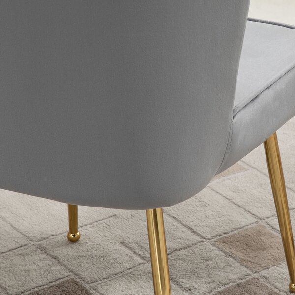 Luxurious Velvet Accent Chair, HOMCOM Glamorous Vanity Seat with Metal Legs & Padding for Bedroom & Lounge, Grey Aosom UK